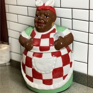 Americana Ceramic Small Canister Jar with Red and White Checkered Design, Candy